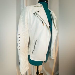 SALE !!!!! VIDEO AVAILABLE. White jacket , leather Jacket, biker jacket